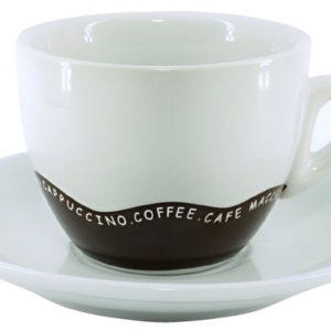 Taza porcelana redonda ondas marrón con plato